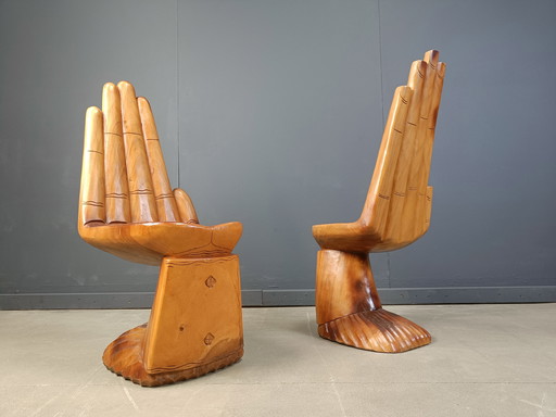 Pair of Hand Shaped Teak Chairs, 1970s