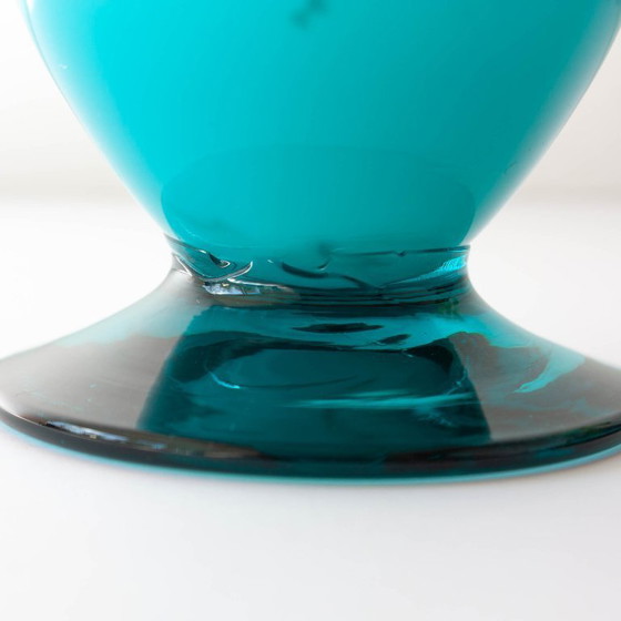 Vintage 1960s Portuguese Blue Glass Vase with Foot (photo 5 of 8)