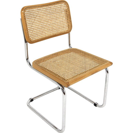 Sedia vintage "B32" in acciaio cromato e faggio di Marcel Breuer, Italia 1990