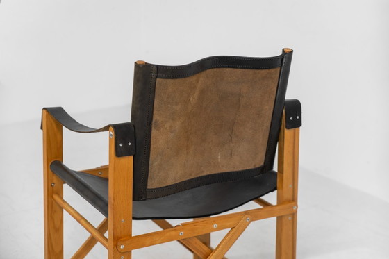 Image 1 of Safaristoel van eikenhout en leer (Denemarken, jaren 80)