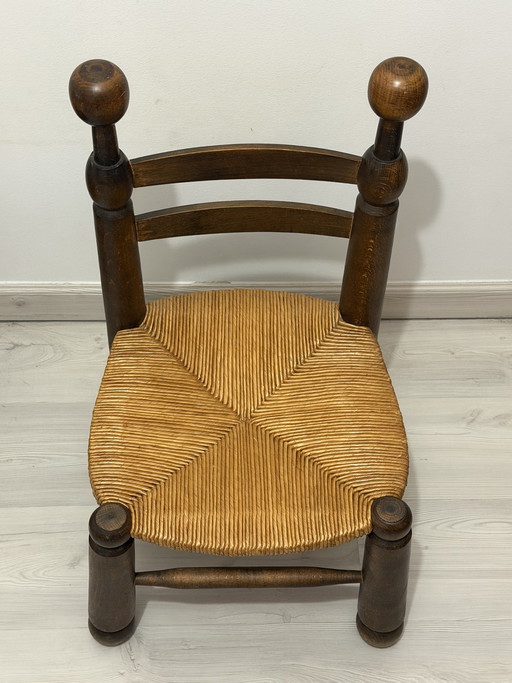 Chaise Basse de Cheminée im Stil von Charles Dudouyt – Bois et Assise Paillée