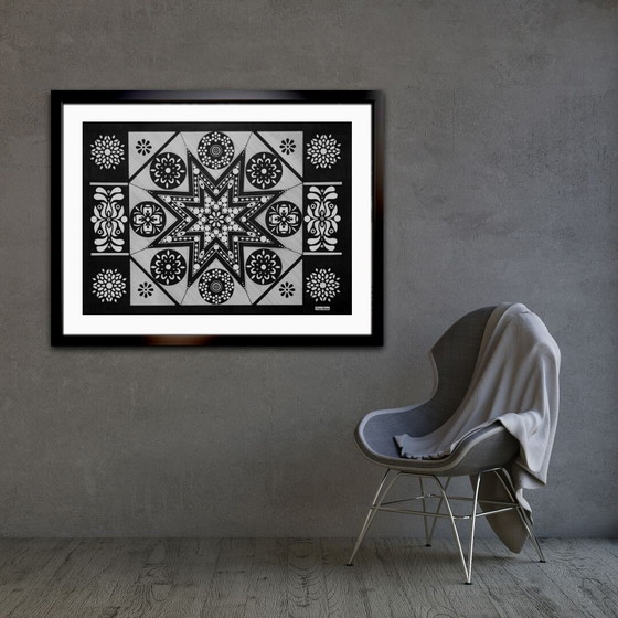 Image 1 of Œuvre d'art géométrique originale réalisée à la main – Noir et blanc