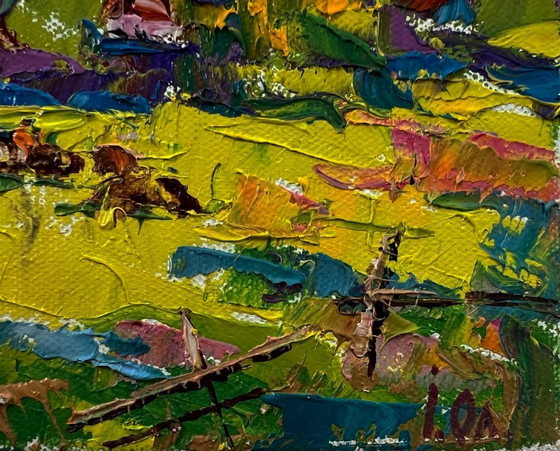 Original Oil Painting Summer Nature Landscape Meadows Near the Mountains – Paintings & Drawings, Canvas (photo 5 of 8)