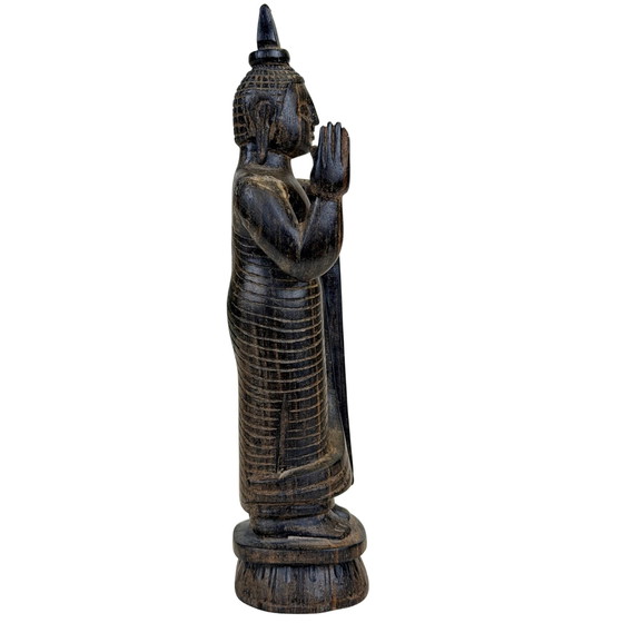 Paire de Bouddhas en bois sri-lankais en Abhaya Mudra – Milieu du XXe siècle – Sculptures (photo 4 of 11)
