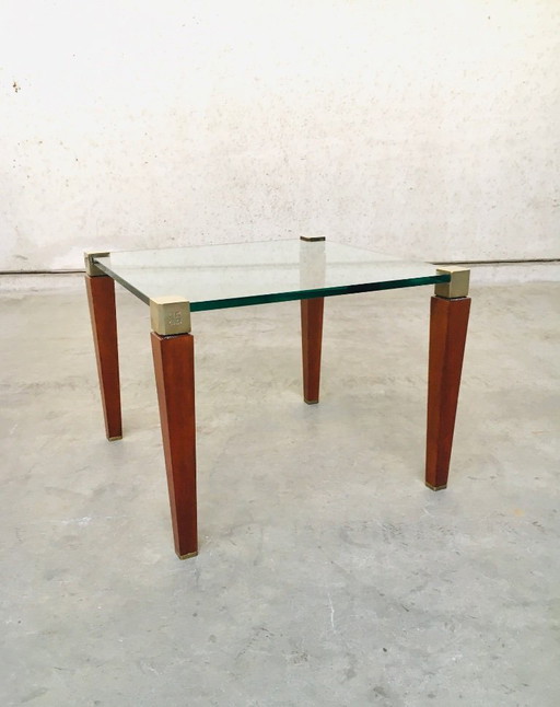 Modernist Design Brass, Wood & Glass Side Table by Peter Ghyczy, 1980's