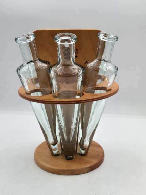 Image 1 of Holzhalter mit 6 konischen, mundgeblasenen Flaschen, Design