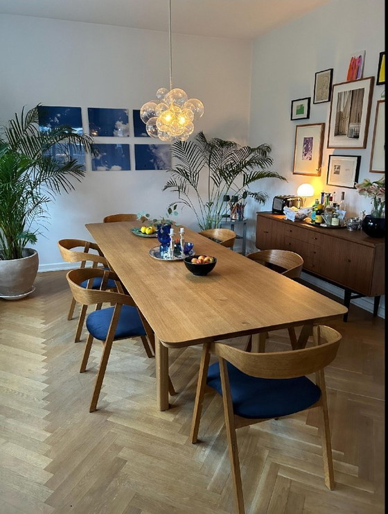 Image 1 of Scandinavian dining chairs set of 6 rustic oak wood safari beige 