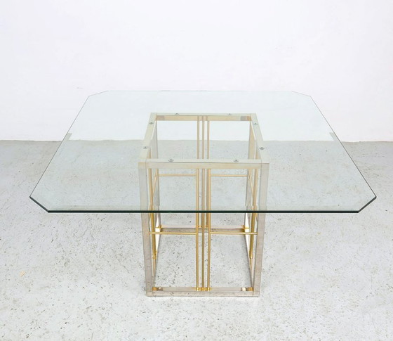Image 1 of Vintage brass and glass dining table, 1970s