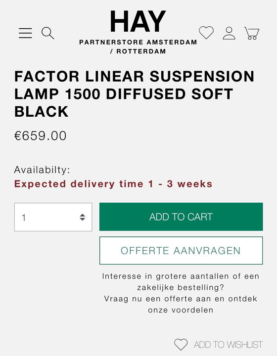 Image 1 of Lampada HAY, lineare nera - NIEUW IN DOOS