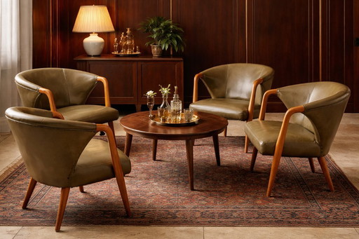 Uitzonderlijke set van 4 vintage fauteuils jaren 50 - voormalig clubhuis Nationale Bank van België, Antwerpen