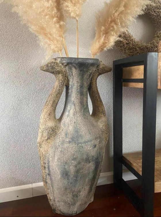 Image 1 of Vintage Handmade Vase With Giraffe Handles