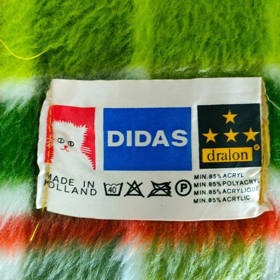 Image 1 of Grande coperta/plaid vintage Didas anni '60/'70 in Dralon (a quadri/righe verdi/rosse/bianche)