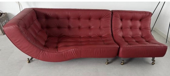 Image 1 of Fraaie refurbished rode leren Montis Quintus chaise longue 