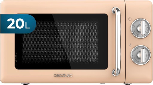 Cecotec Micro-Ondes Mécanique Proclean 3010 Retro Beige. 20 L, 700 W en 6 niveaux, minuterie jusqu'à 30 minutes, mode dégivrage,