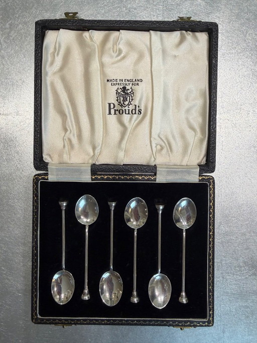 Henry Clifford Davis – 6 Mokkalöffel aus 800 Silber mit Emaille – Proud’s – England – 1959 – unbenutzt