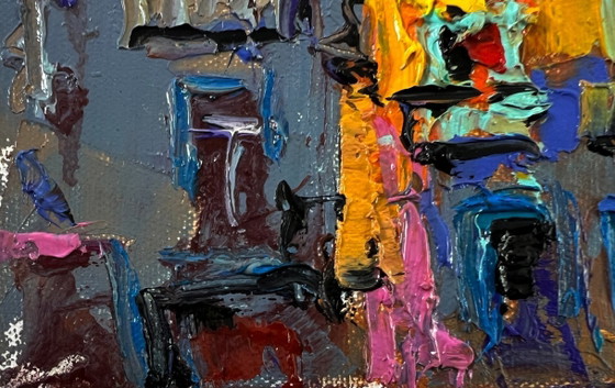 Original Oil Painting Gloomy Houses Landscape The City In Night Lights – Paintings & Drawings, Canvas (photo 6 of 8)