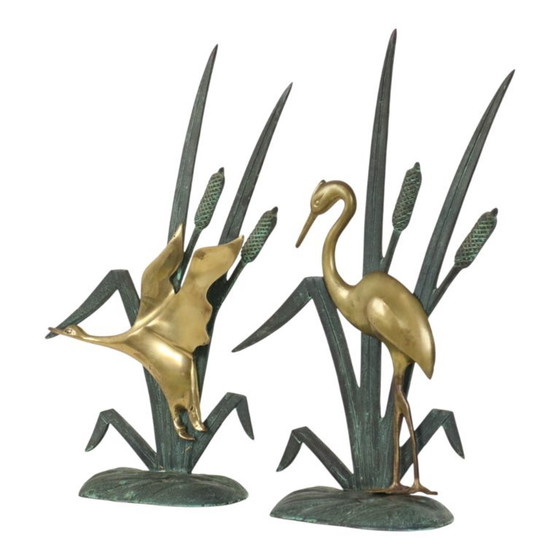 Statuette di metà secolo raffiguranti un airone e un'anatra, in ottone e metallo verde, 35 cm. – Sculture (photo 12 of 13)