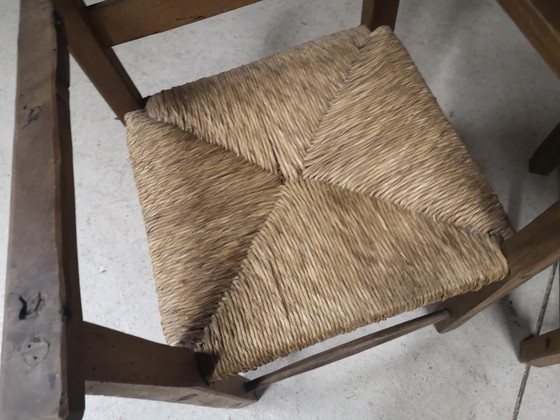 Image 1 of Pair of antique wooden straw-seated armchairs - Authentic country style