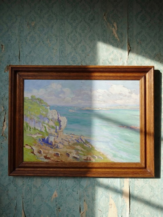 Image 1 of Large seascape with cliffs, oil on framed panel, by Paul Ruben (1882-1955)