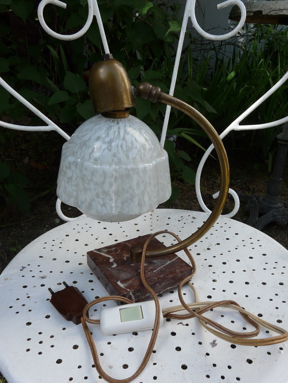 Image 1 of Art-Deco lamp in Clichy marble and glass