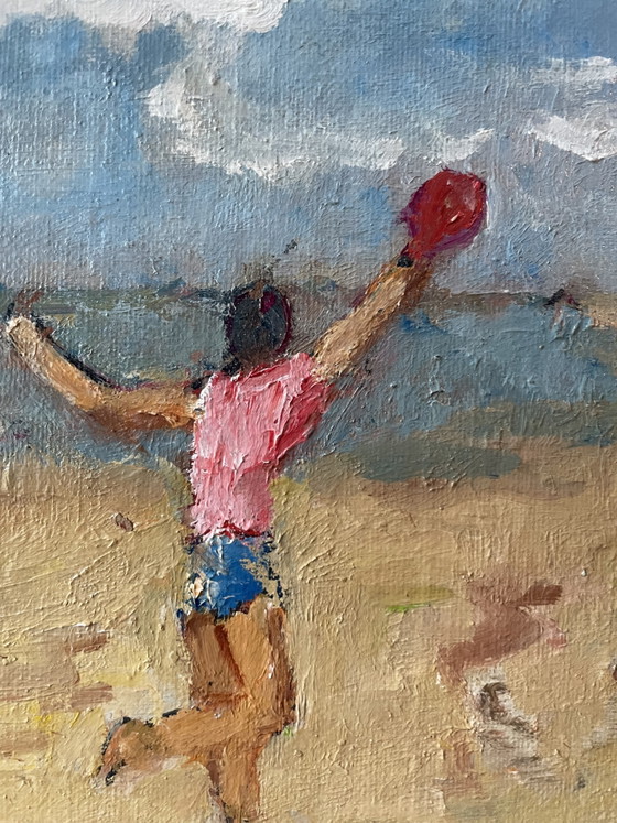 Image 1 of At the beach, original painting in oil, signed
