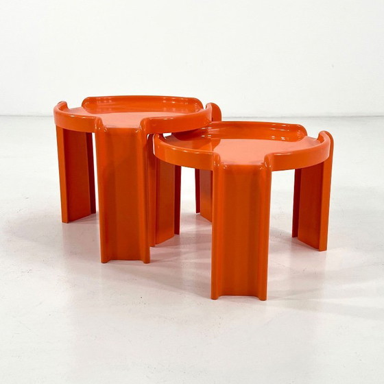 Image 1 of Paar orangefarbene Satztische von Giotto Stoppino für Kartell, 1970er Jahre