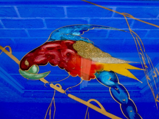 Image 1 of Grande vassoio Art Déco con pappagallo multicolore (Macaw).