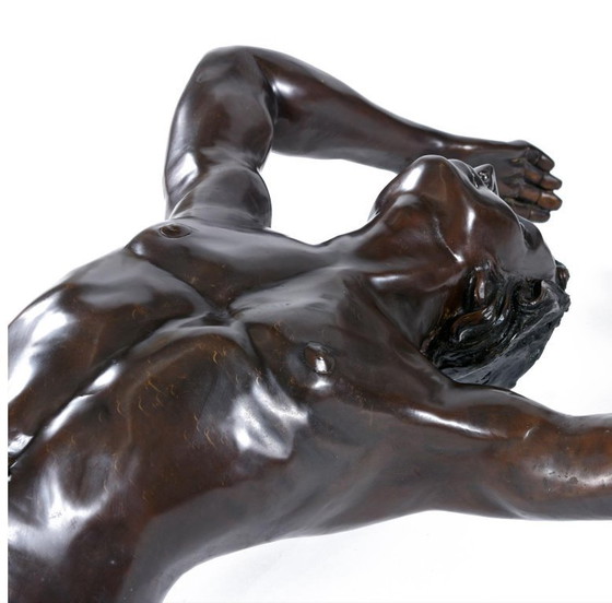 Image 1 of C. Conndray Bronze Figural Sculpture Coffee Table with Glass Top