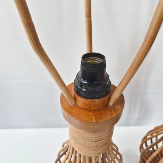 Image 1 of PAIR OF VINTAGE 1960S TABLE LAMPS IN RATTAN & BEECH 60S 1960S 1960s
