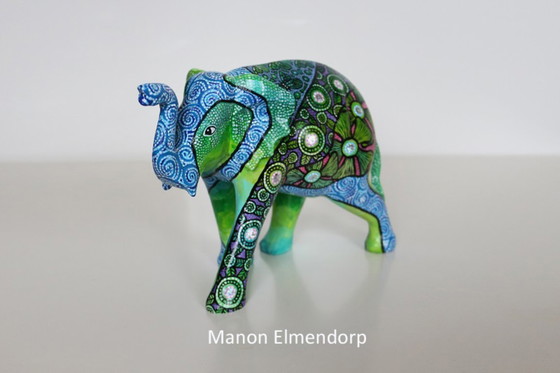 Image 1 of Unique Elephant Figurine Hand-Painted Artwork