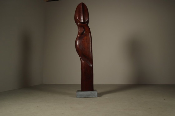 Image 1 of  Monumental Afzelia wood sculpture by Begga d'Haese, Belgium, c. 1985