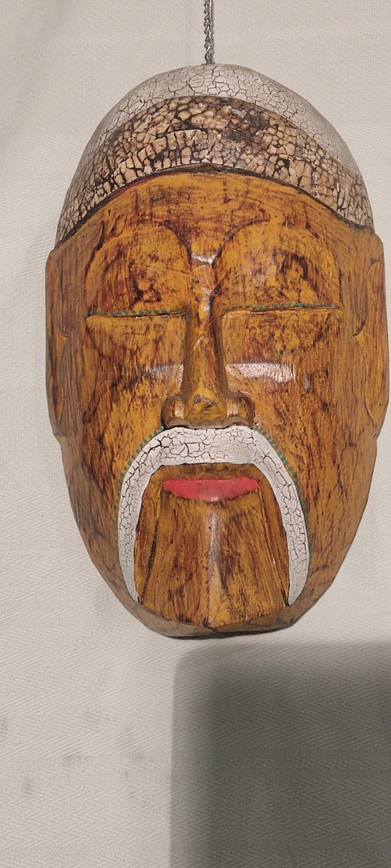 Image 1 of Maschera etnica in legno intagliato - Home decor vintage stile asiatico indonesiano
