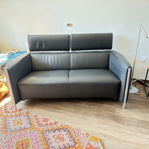 Banc en cuir 2,5 places Leolux Blue Grey