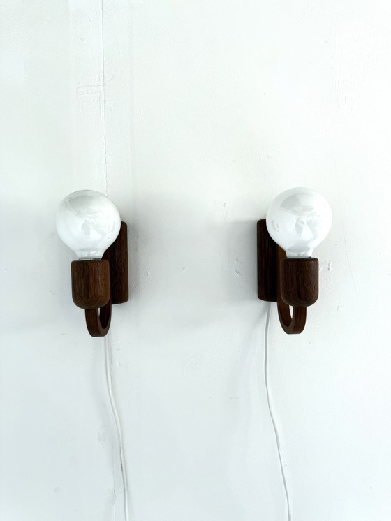 Image 1 of 2x Wandlampe aus Teakholz, Domus '70