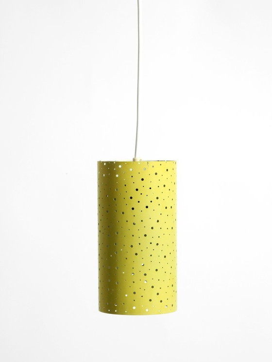 Image 1 of Beautiful mid-century pendant lamp in perforated metal, mustard yellow, by Ernest Igl for Hillebrand