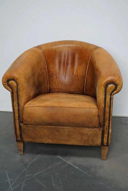 Vintage Nederlandse clubfauteuil van cognackleurig leer