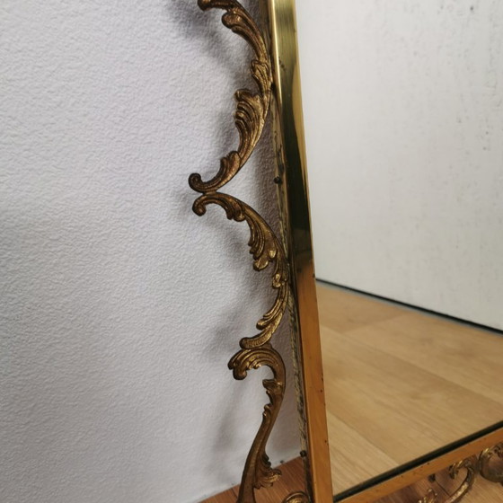 Image 1 of Vintage goudkleurige messing spiegel kuifspiegel schouwspiegel