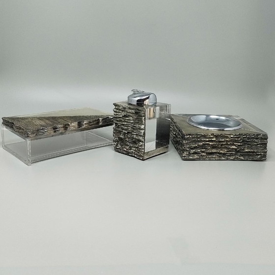 Image 1 of 1970s Gorgeous Brutalist Smoking Set. Made in Italy