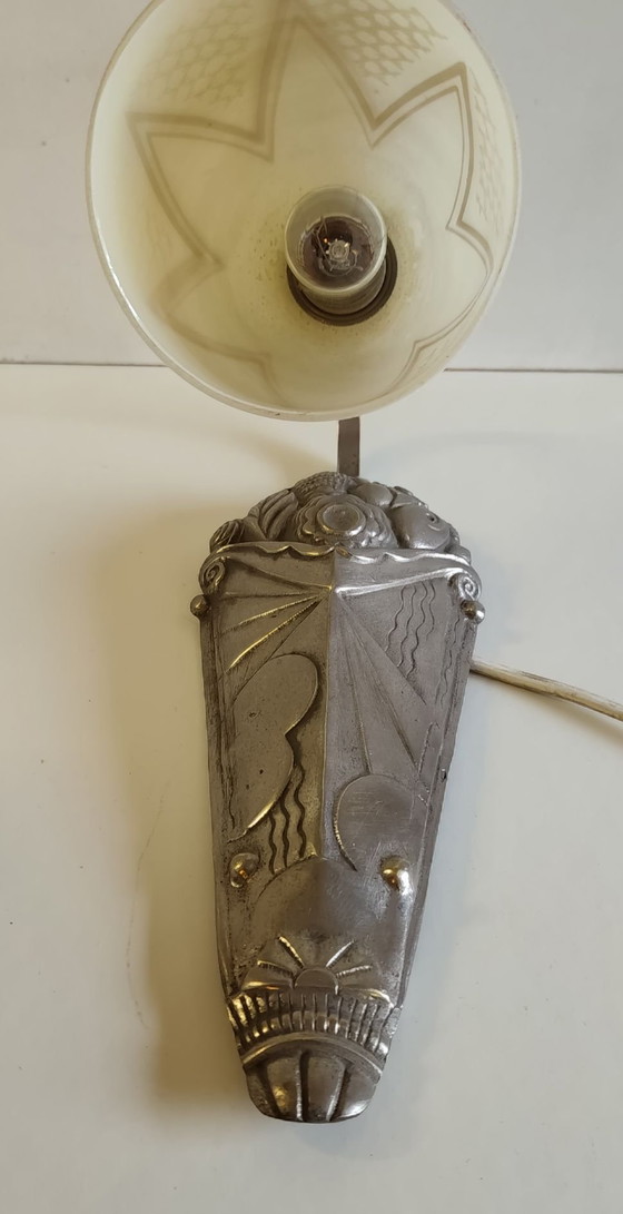 Art Deco Wall lights in bronze and glass - mid-20th century, Silver (photo 12 of 15)