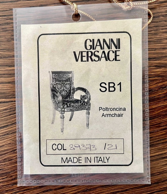 Originele Gianni Versace Home fauteuilset: 2 stoelen + design bijzettafel – Cotton, Wood (photo 6 of 15)