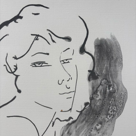 Image 1 of Lithographie d'Alain Bonnefoit, grand nu de style sumi-e japonais, France, 1991
