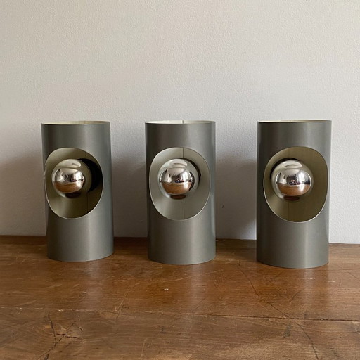 Set of 3 Oxar wall lights. 1970s. Space Age