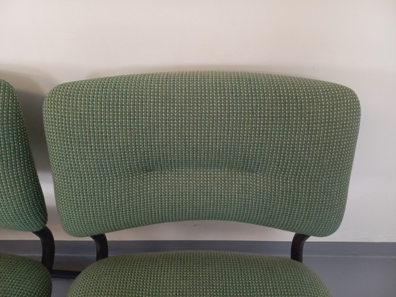 Image 1 of Suite of 4 Vintage Steelcase Style Marcel Breuer Cesca B32 Chairs in Dark Grey Metal and Green Fabric