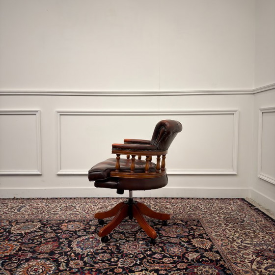 Oxblood English Chesterfield Office Chair – Leather, Wood (photo 3 of 7)