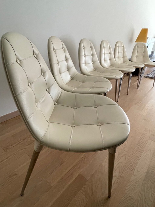 Set of 6 iconic Cassina Caprice 245 leather dining chairs by Philippe Starck