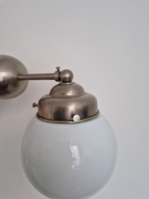 Art deco wall lamp Giso Gispen with milk glass ball matte nickel