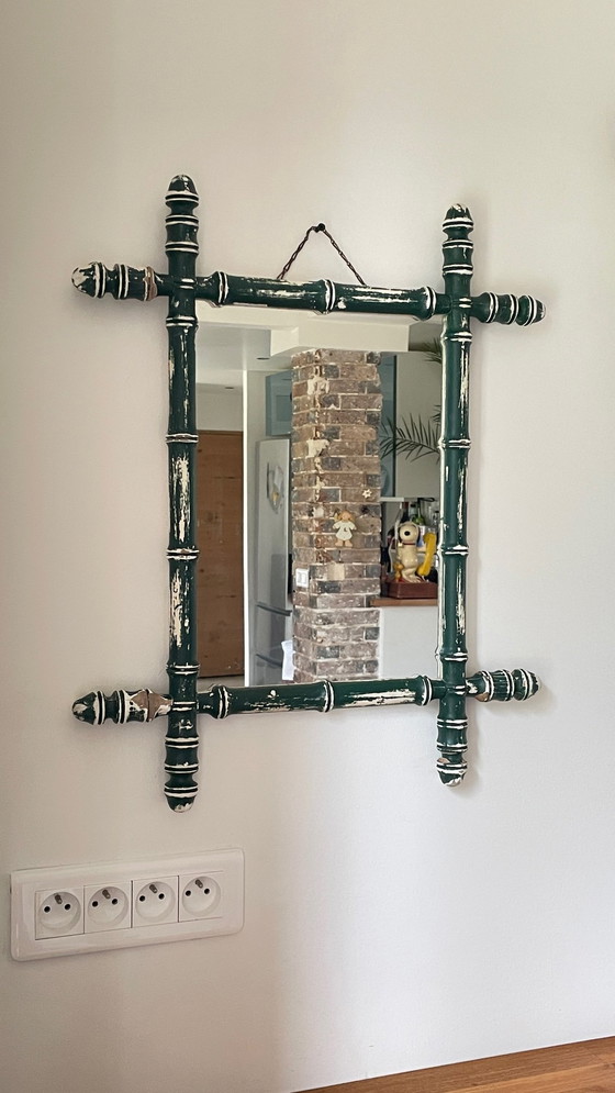 Image 1 of Specchio antico chiamato bambù patinato vintage Francia