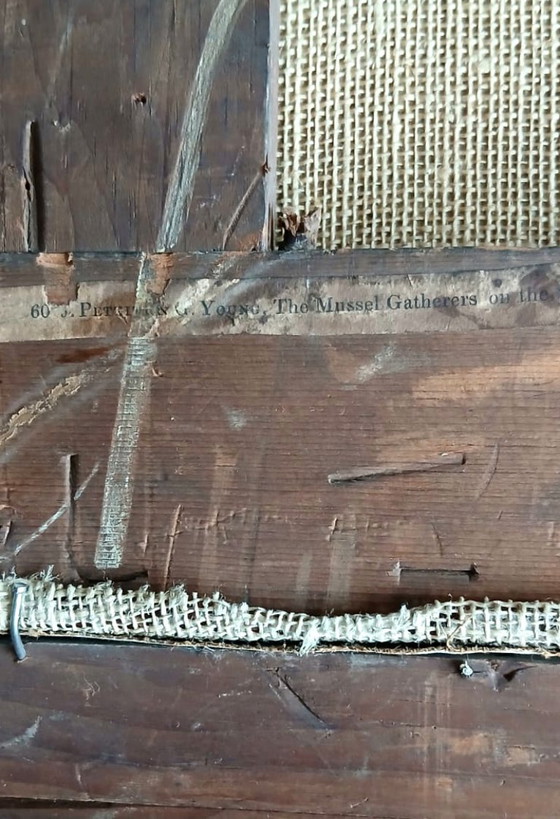 Image 1 of Pintura al óleo de Joseph Paul Pettitt y George Young "Recolectores de mejillones en la costa sur" mate