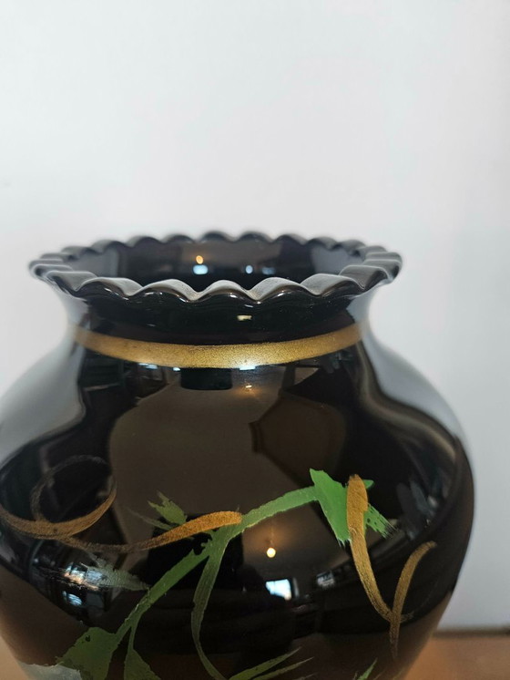 Image 1 of 2 handbemalte Booms-Glasvasen – 24 cm – Einzigartiges mundgeblasenes Design