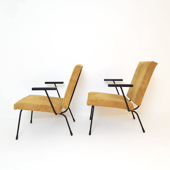 2 Vintage Gispen Armchairs Model 1407 Wim Rietveld Yellow Rib – Polyester, Metal (photo 4 of 15)